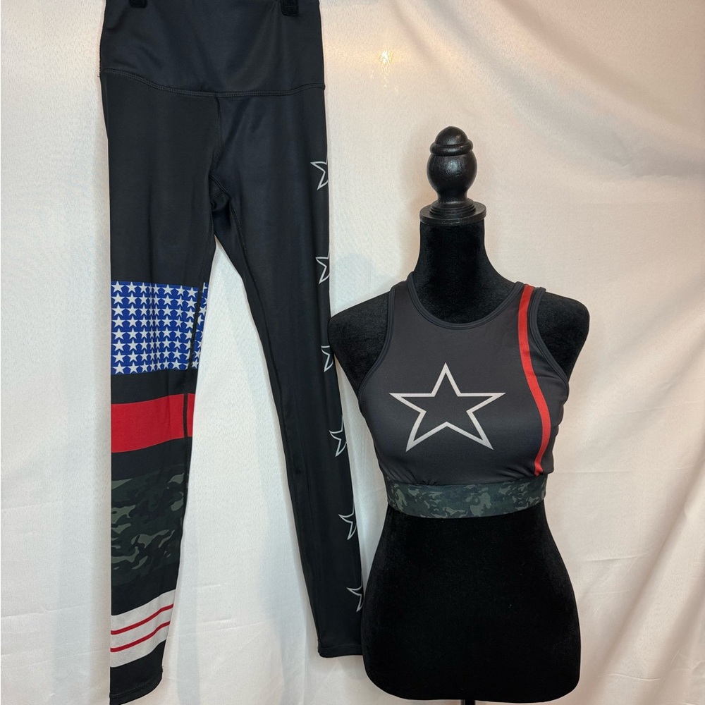Noli Black and Red Asymmetrical Leggings matching workout set